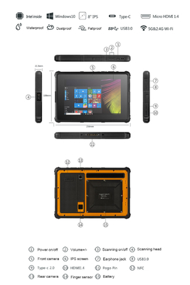 IP67 8 pantalla legible rugosa de la PC HD Sunglight de la tableta de la pulgada 800×1280